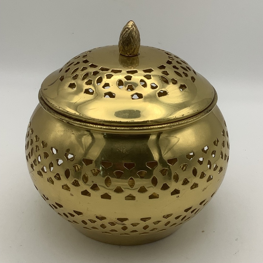Brass Pierced Lidded Jar for Potpourri or Incense